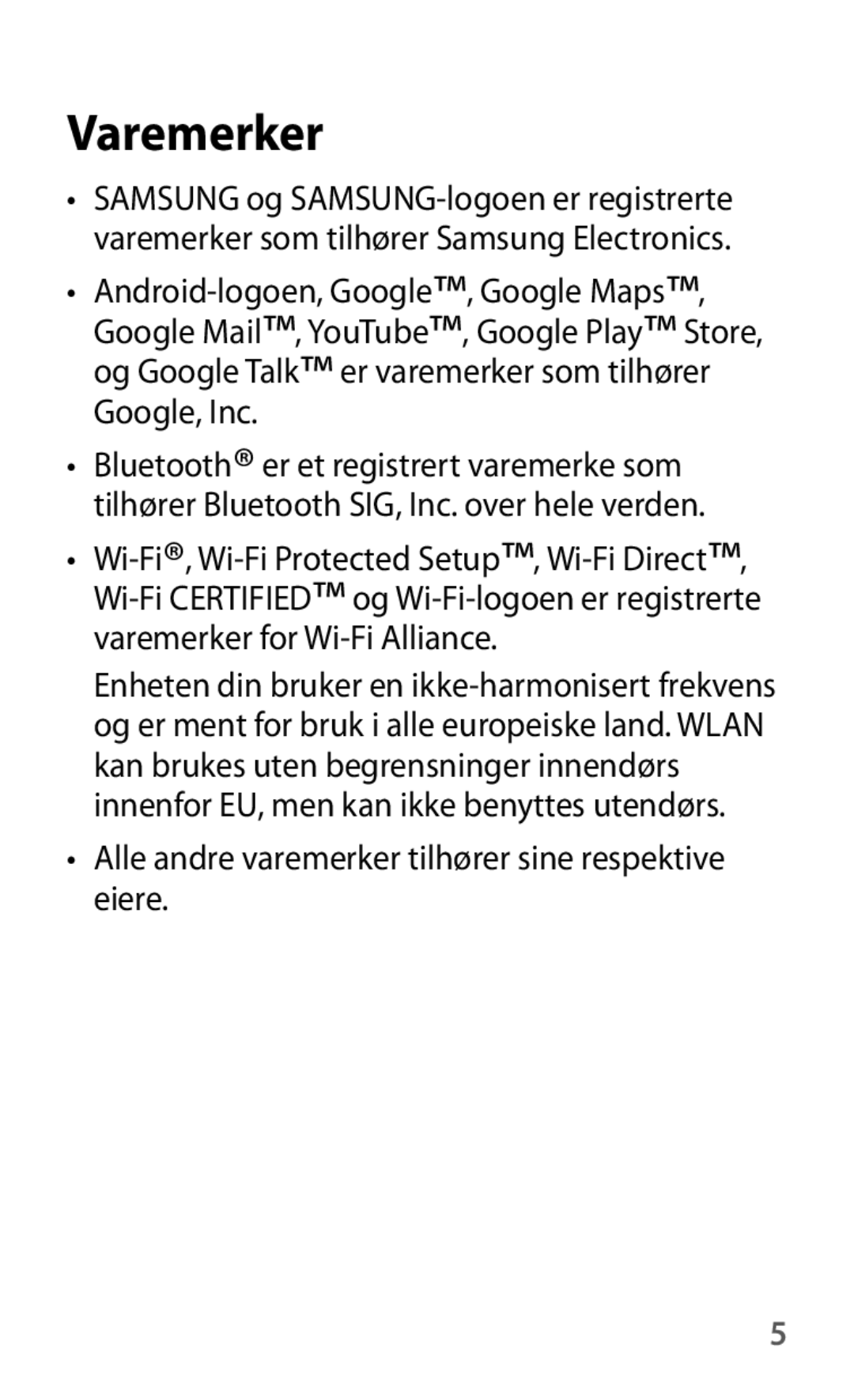 Samsung GT-I8190TANNEE, GT-I8190GRNNEE, GT-I8190MBNNEE, GT-I8190OKNNEE, GT-I8190ZNNNEE, GT-I8190RWNNEE manual Varemerker 