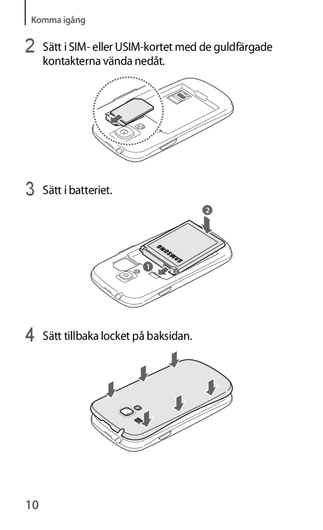 Samsung GT-I8190RWNNEE, GT-I8190GRNNEE, GT-I8190MBNNEE, GT-I8190OKNNEE, GT-I8190ZNNNEE, GT-I8190TANNEE manual Sätt i batteriet 