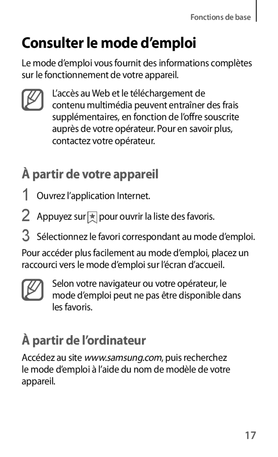 Samsung GT-I8190MBAVVT, GT-I8190MBABGL, GT-I8190MBAMTL, GT-I8190RWAVVT Consulter le mode d’emploi, Partir de votre appareil 