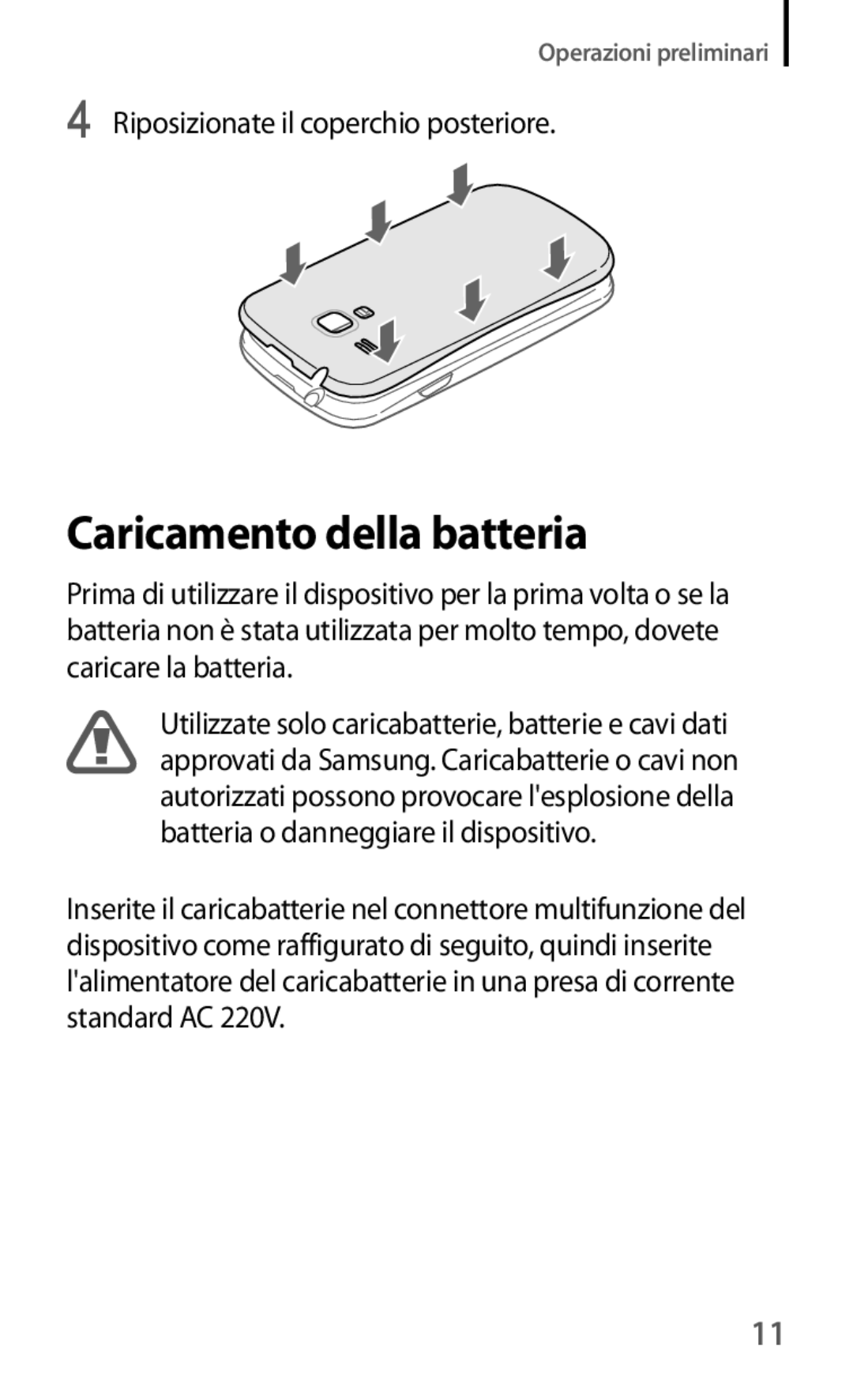 Samsung GT-I8190OKATUR, GT-I8190MBADBT, GT-I8190MBAITV, GT-I8190MBAHUI, GT-I8190RWATUR manual Caricamento della batteria 