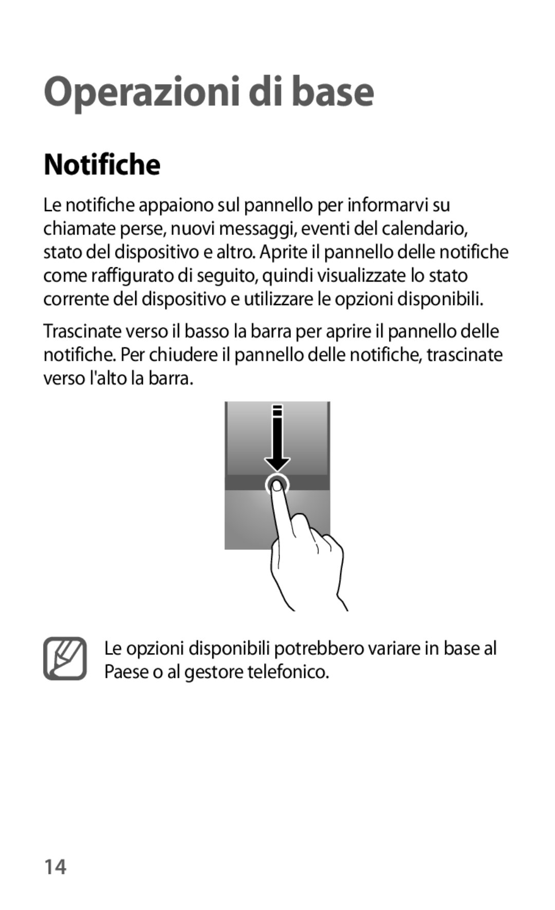 Samsung GT-I8190RWAOMN, GT-I8190MBADBT, GT-I8190MBAITV, GT-I8190MBAHUI, GT-I8190RWATUR manual Operazioni di base, Notifiche 