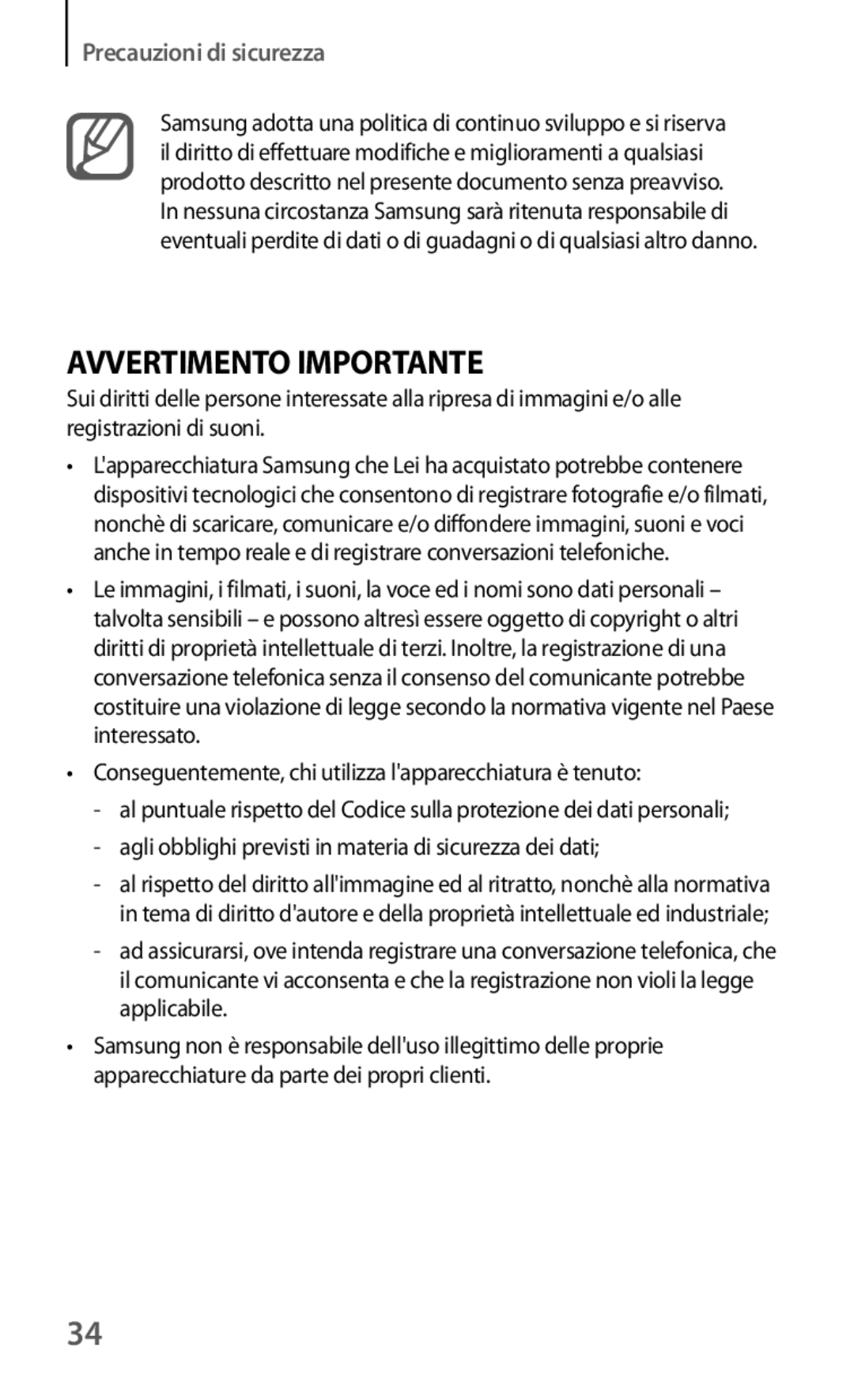 Samsung GT-I8190MBAATO, GT-I8190MBADBT, GT-I8190MBAITV, GT-I8190MBAHUI, GT-I8190RWATUR, GT-I8190TANWIN Avvertimento Importante 