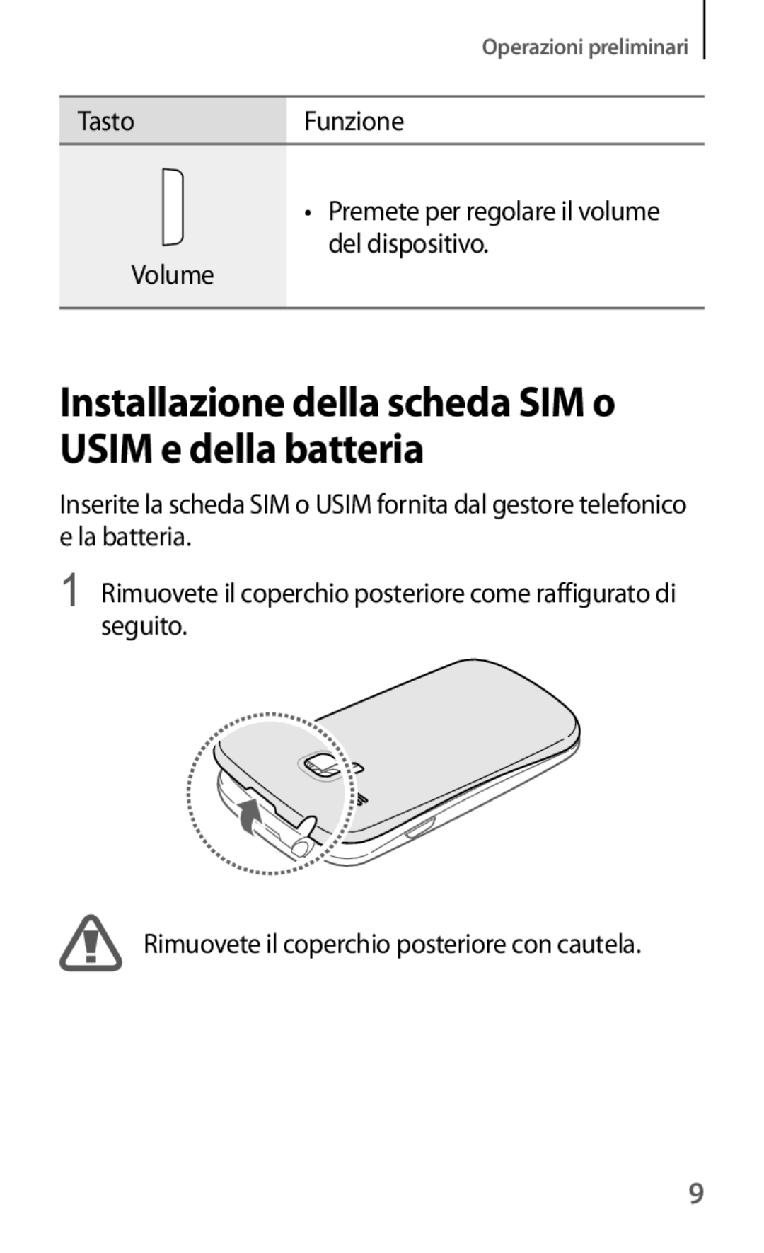 Samsung GT-I8190RWAXEO, GT-I8190MBADBT, GT-I8190MBAITV manual Installazione della scheda SIM o Usim e della batteria 