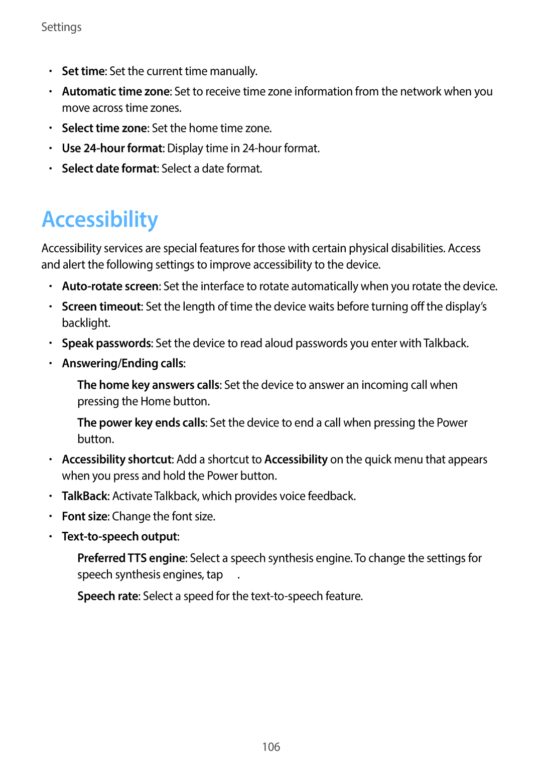 Samsung GT-I8190ZNAXXV, GT-I8190MBAKSA, GT-I8190RWAJED manual Accessibility, Answering/Ending calls, Text-to-speech output 