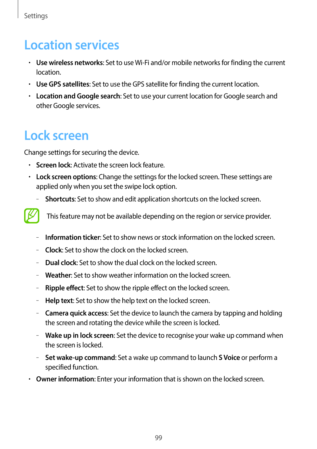 Samsung GT-I8190MBAKSA, GT-I8190RWAJED, GT-I8190RWAKSA, GT-I8190MBAJED, GT-I8190OKAXXV manual Location services, Lock screen 