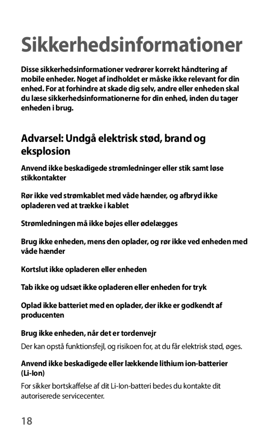 Samsung GT-I8190MBNNEE, GT-I8190MBANEE, GT-I8190GRNNEE, GT-I8190OKNNEE, GT-I8190ZNNNEE, GT-I8190RWANEE Sikkerhedsinformationer 