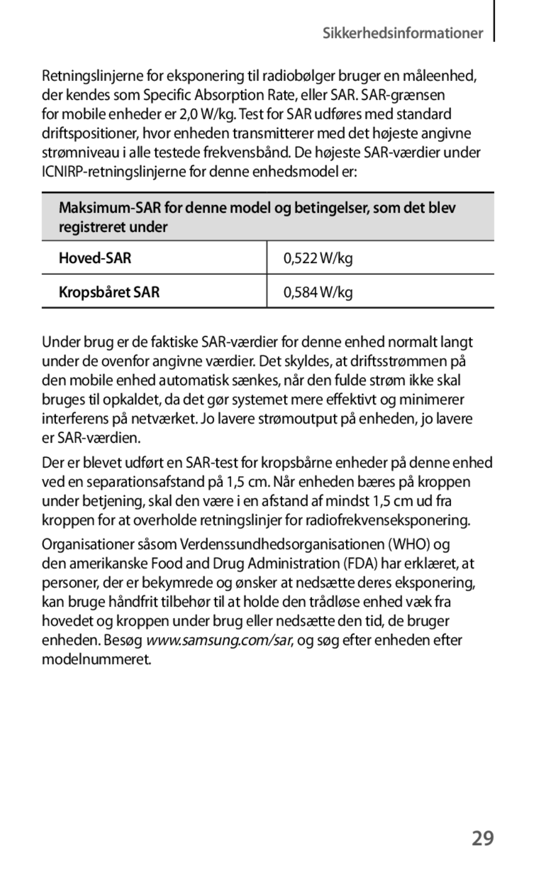 Samsung GT-I8190RWANEE, GT-I8190MBANEE, GT-I8190GRNNEE, GT-I8190MBNNEE, GT-I8190OKNNEE, GT-I8190ZNNNEE Sikkerhedsinformationer 