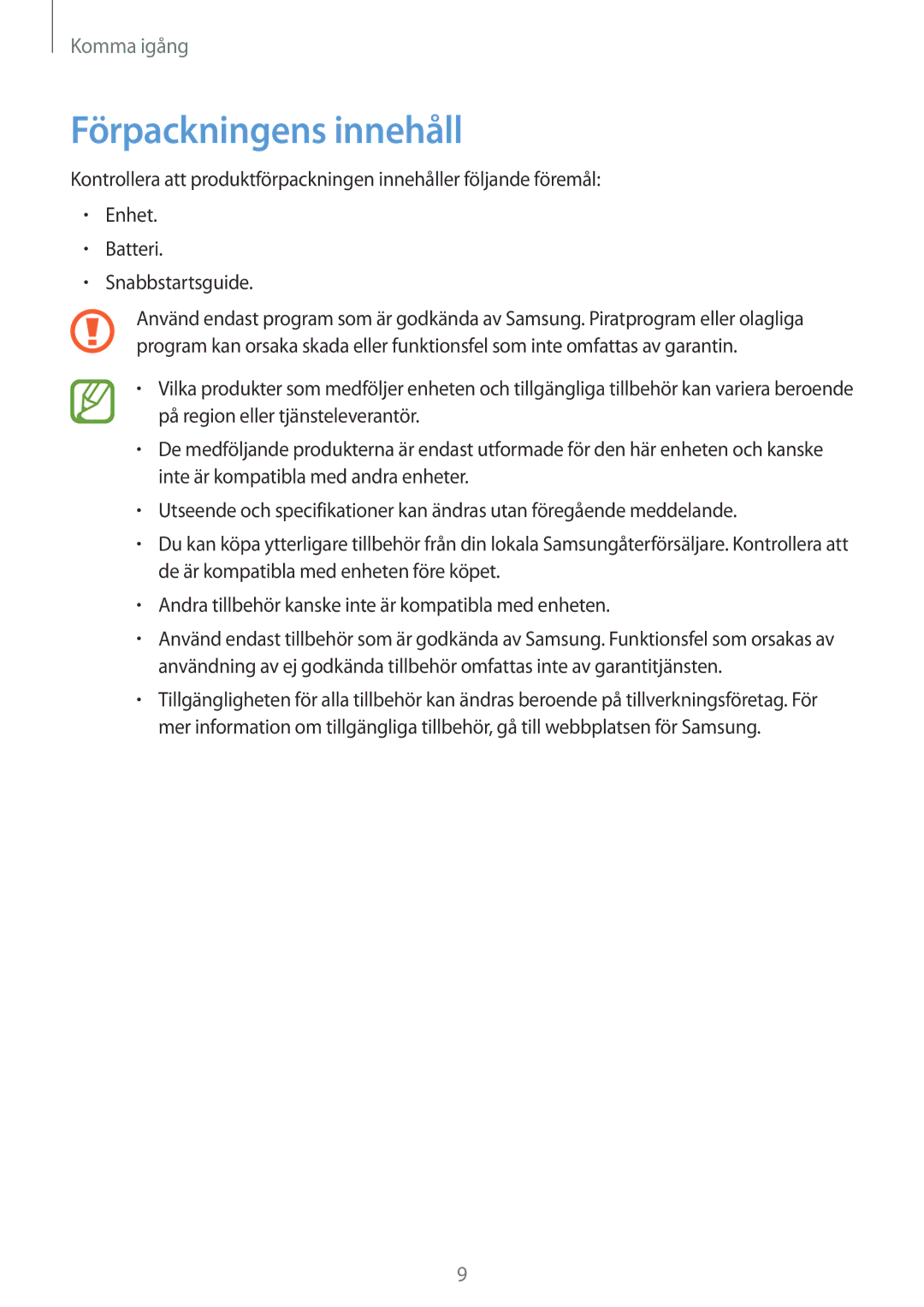 Samsung GT-I8190GRNNEE, GT-I8190MBANEE, GT-I8190MBNNEE, GT-I8190OKNNEE, GT-I8190ZNNNEE, GT-I8190RWANEE Förpackningens innehåll 