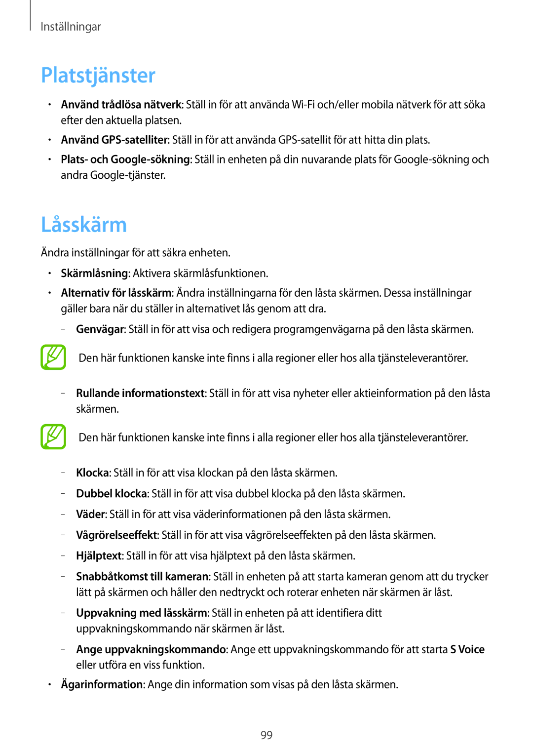 Samsung GT-I8190OKNNEE, GT-I8190MBANEE, GT-I8190GRNNEE, GT-I8190MBNNEE, GT-I8190ZNNNEE, GT-I8190RWANEE Platstjänster, Låsskärm 