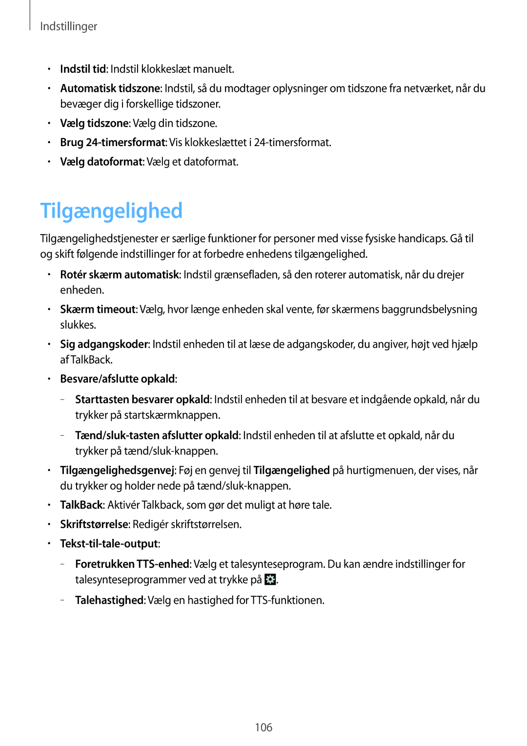 Samsung GT-I8190MBNNEE, GT-I8190MBANEE, GT-I8190GRNNEE manual Tilgængelighed, Besvare/afslutte opkald, Tekst-til-tale-output 