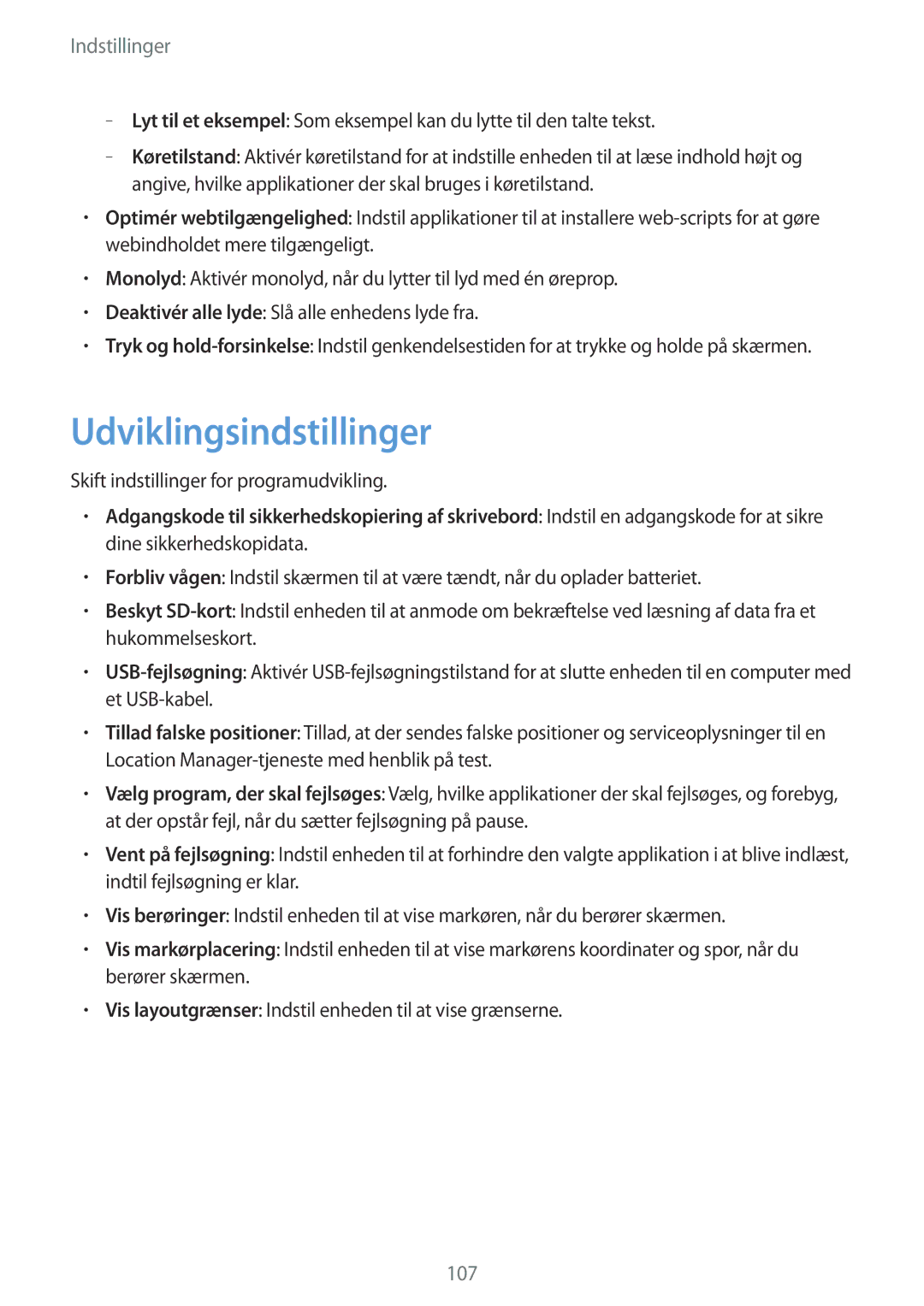 Samsung GT-I8190OKNNEE, GT-I8190MBANEE, GT-I8190GRNNEE Udviklingsindstillinger, Skift indstillinger for programudvikling 