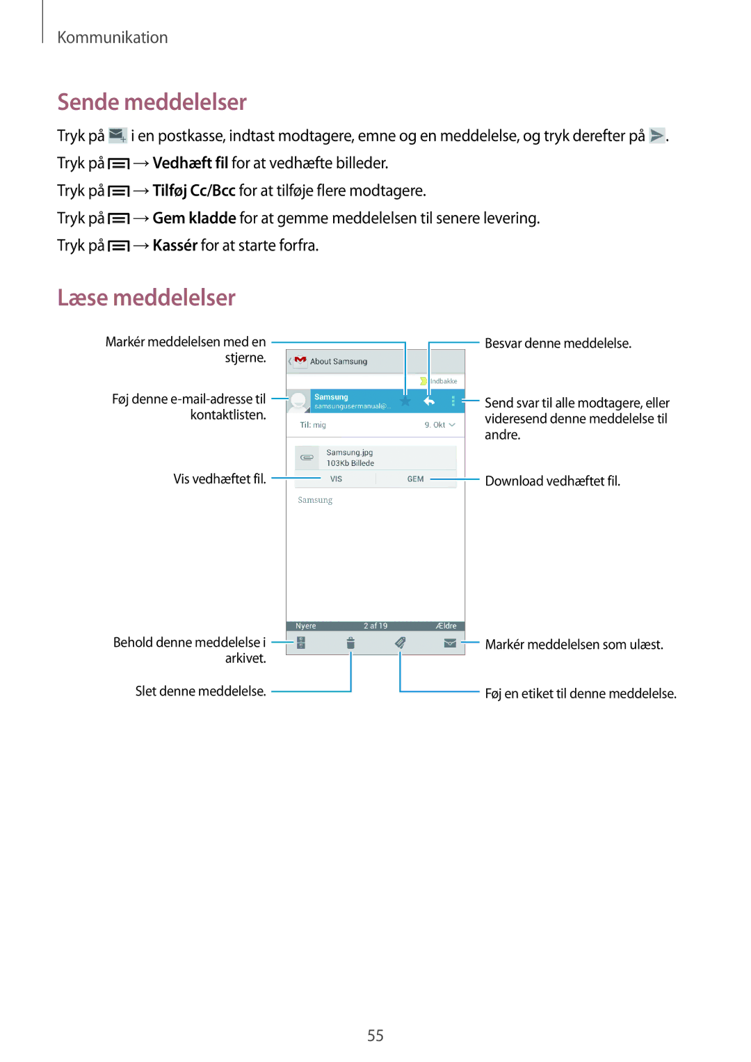 Samsung GT-I8190TANNEE, GT-I8190MBANEE, GT-I8190GRNNEE, GT-I8190MBNNEE, GT-I8190OKNNEE manual Markér meddelelsen med en stjerne 