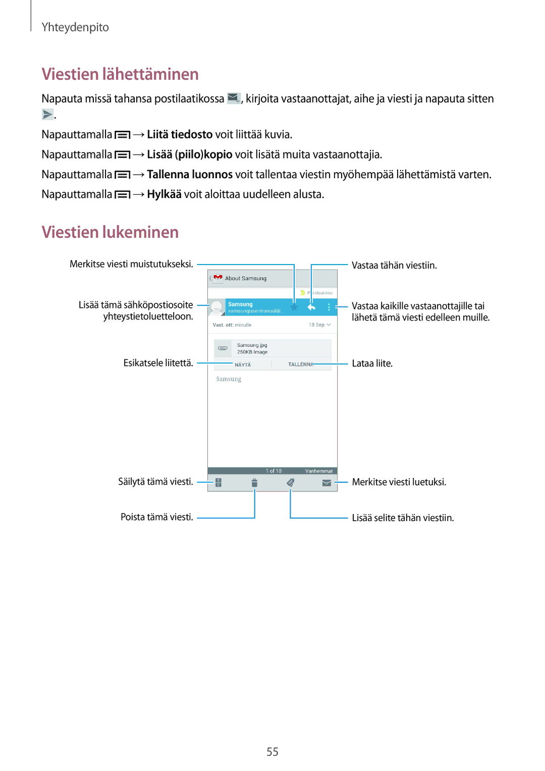 Samsung GT-I8190TANNEE, GT-I8190MBANEE, GT-I8190GRNNEE, GT-I8190MBNNEE, GT-I8190OKNNEE manual Merkitse viesti luetuksi 