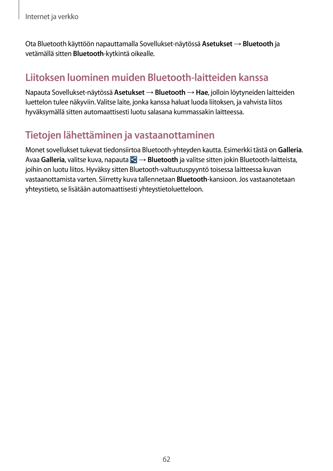 Samsung GT-I8190RWNNEE Liitoksen luominen muiden Bluetooth-laitteiden kanssa, Tietojen lähettäminen ja vastaanottaminen 