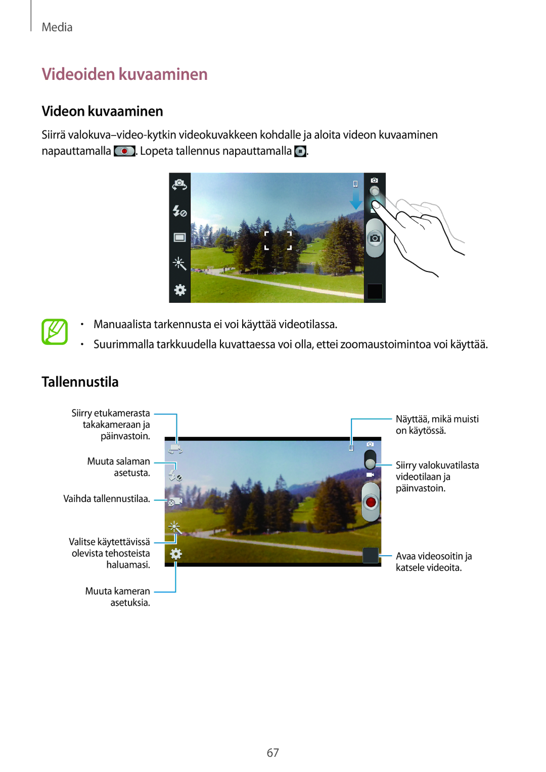 Samsung GT-I8190OKNNEE, GT-I8190MBANEE, GT-I8190GRNNEE manual Videoiden kuvaaminen, Videon kuvaaminen, Tallennustila 