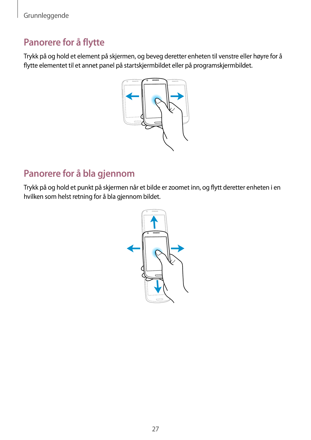 Samsung GT-I8190OKNNEE, GT-I8190MBANEE, GT-I8190GRNNEE, GT-I8190MBNNEE Panorere for å flytte, Panorere for å bla gjennom 