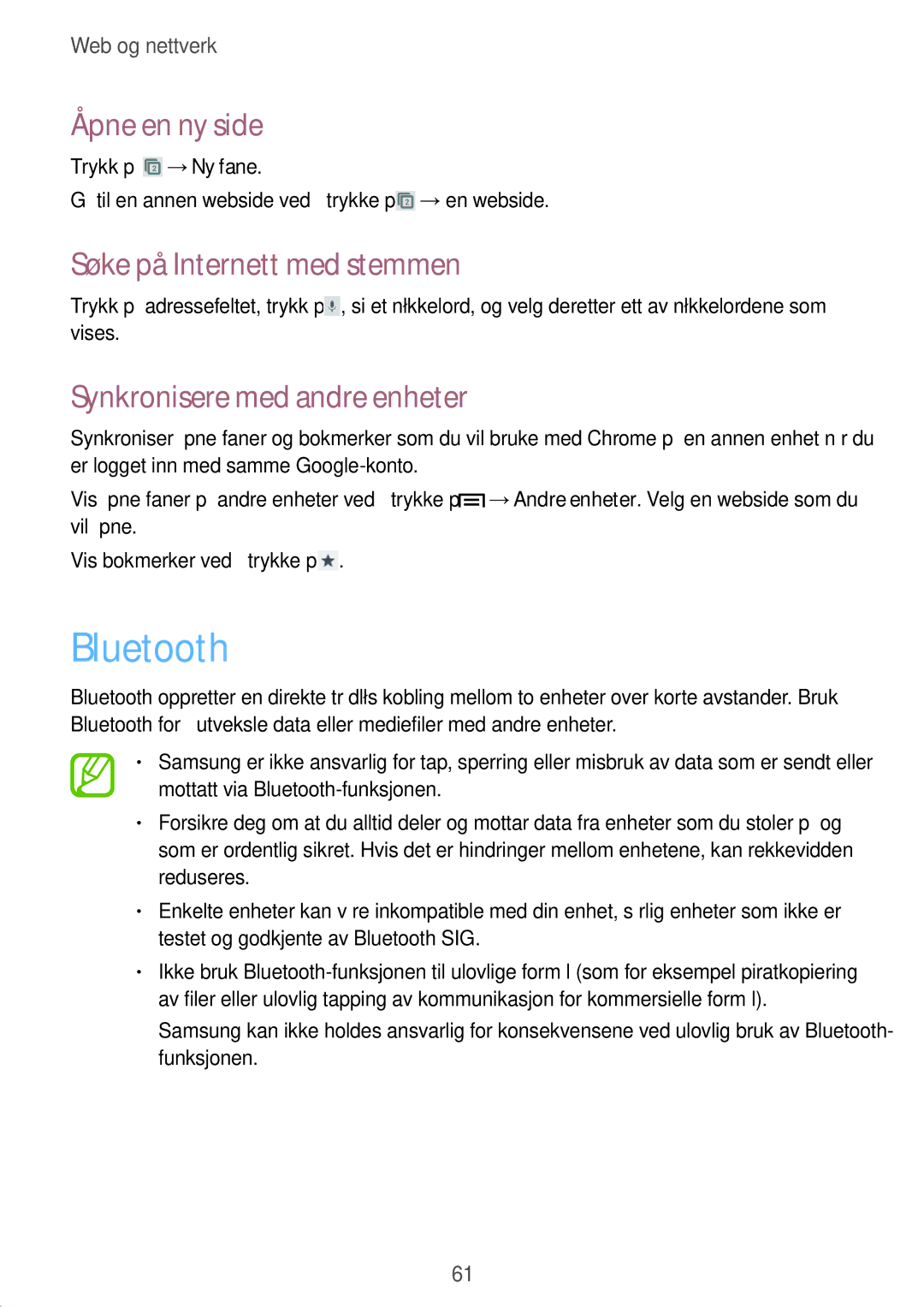 Samsung GT-I8190RWANEE, GT-I8190MBANEE, GT-I8190GRNNEE, GT-I8190MBNNEE manual Bluetooth, Synkronisere med andre enheter 