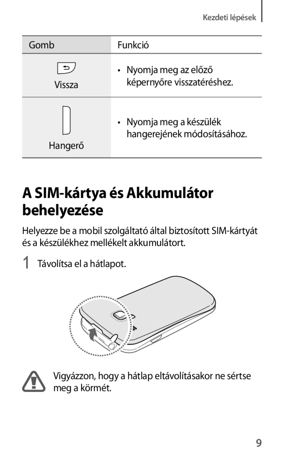 Samsung GT-I8190MBAXEO, GT-I8190MBNTPL, GT-I8190OKADBT, GT-I8190ZWZDBT, GT-I8190TANIDE SIM-kártya és Akkumulátor behelyezése 