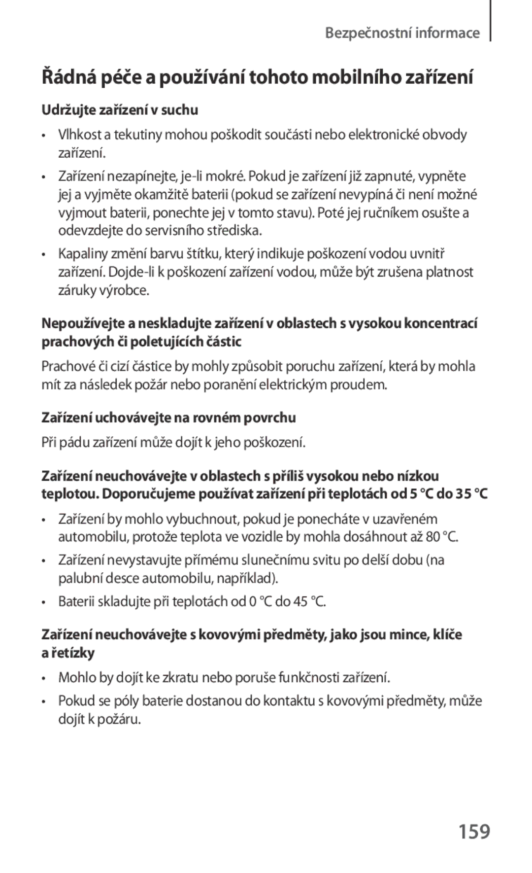 Samsung GT-I8190MBNORX, GT-I8190MBNTPL, GT-I8190TANIDE, GT2I8190MBNTMZ 159, Řádná péče a používání tohoto mobilního zařízení 