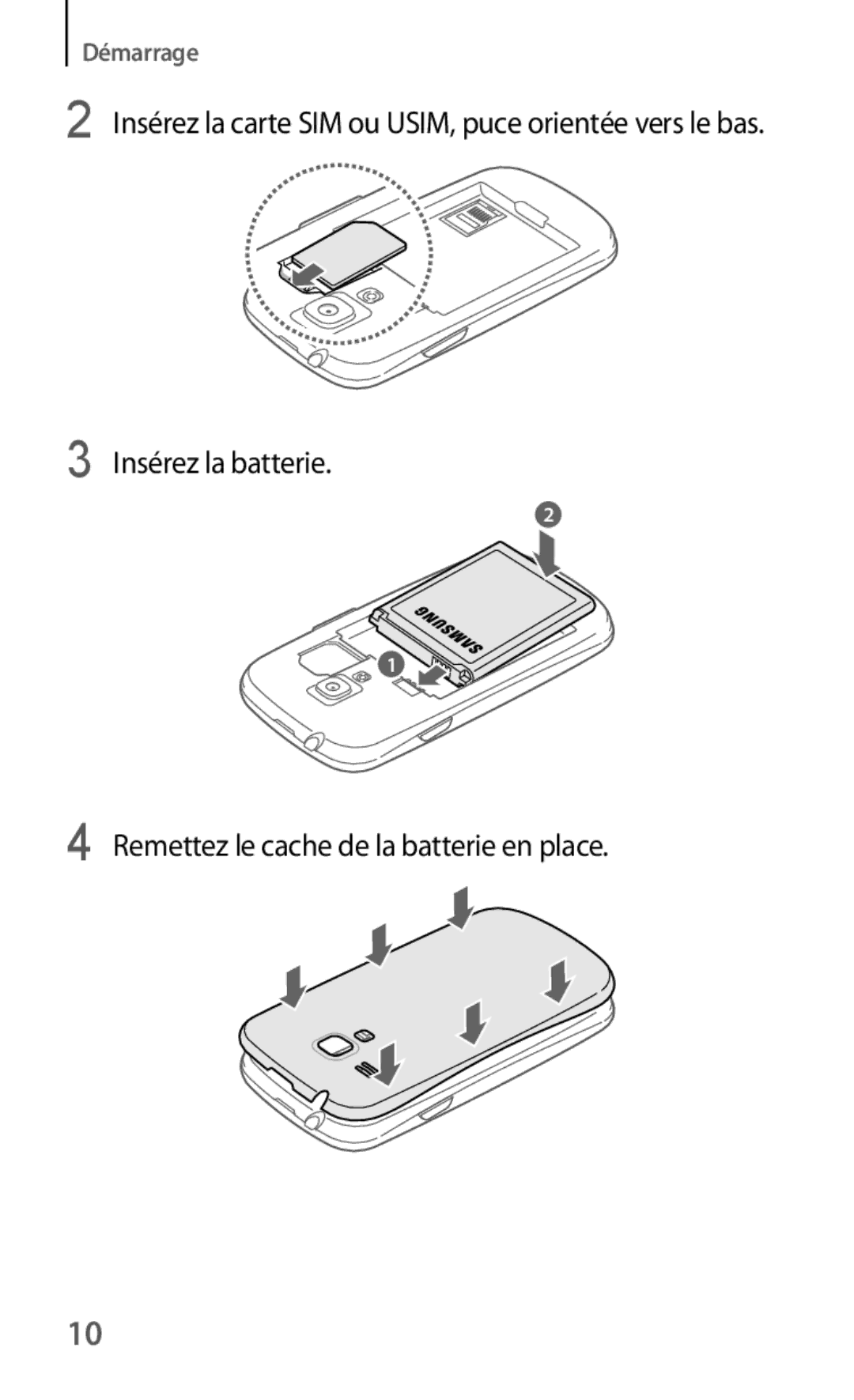 Samsung GT-I8190RWNFTM, GT-I8190RWABOG, GT-I8190RWAXEF, GT-I8190RWNNRJ, GT-I8190RWNLPM, GT-I8190OKABOG Insérez la batterie 