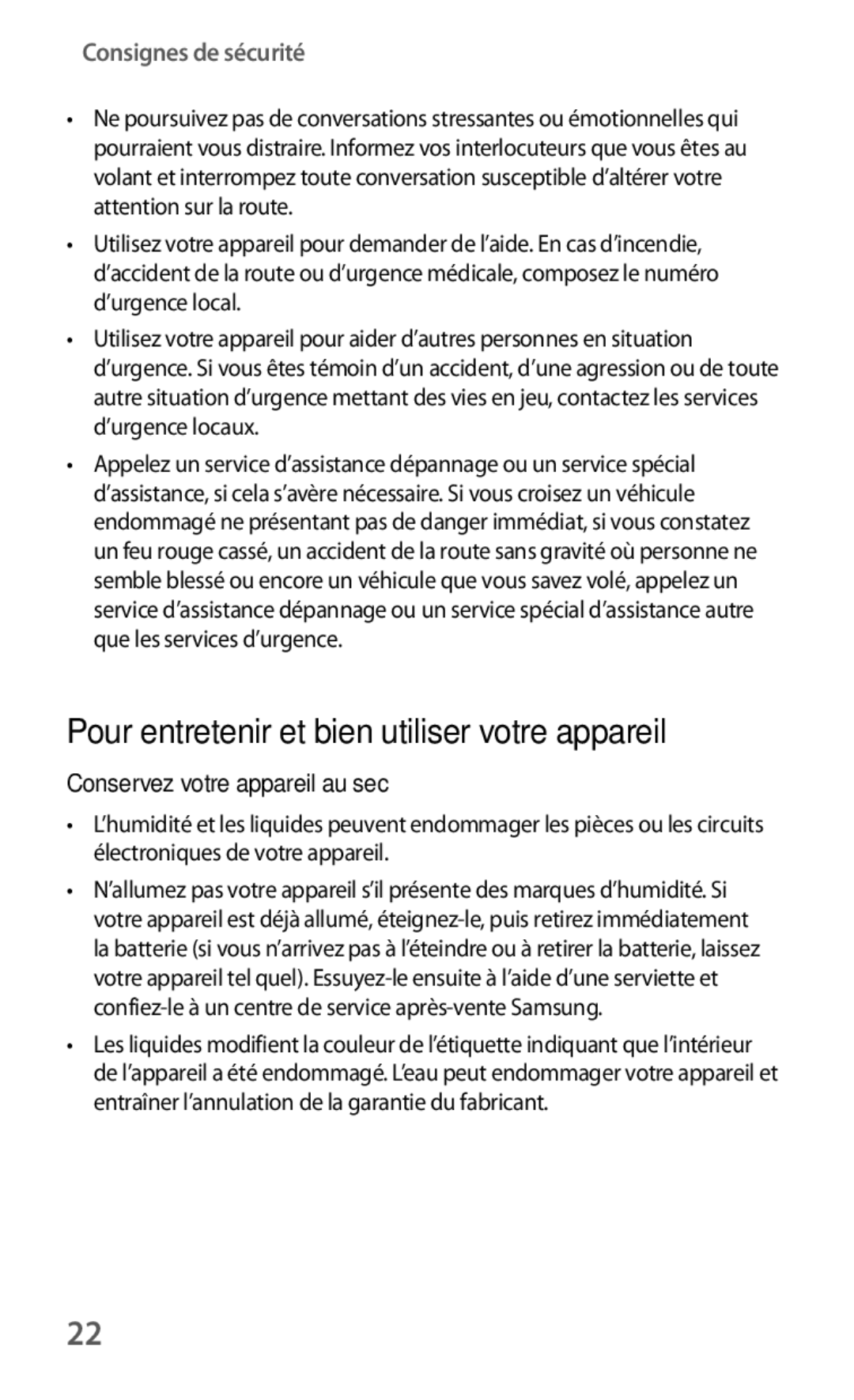 Samsung GT-I8190MBNSFR, GT-I8190RWABOG Pour entretenir et bien utiliser votre appareil, Conservez votre appareil au sec 