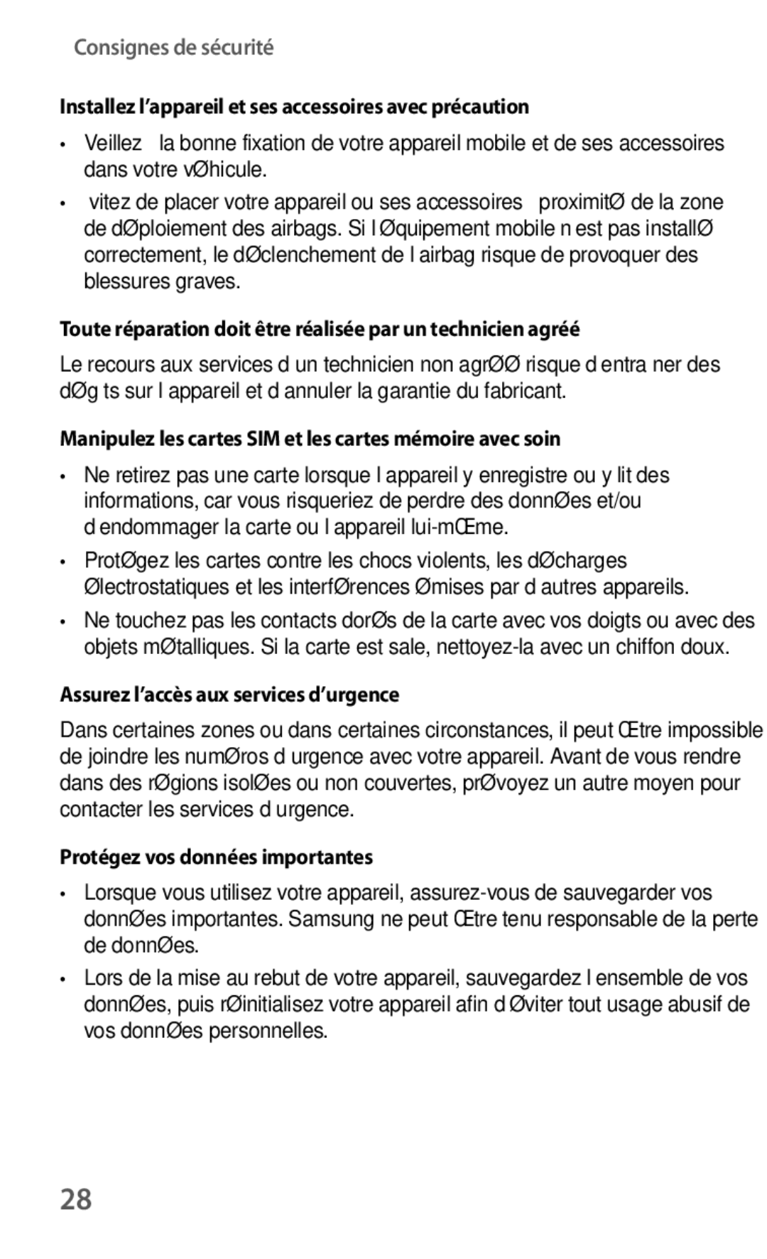 Samsung GT-I8190RWNFTM Installez l’appareil et ses accessoires avec précaution, Assurez l’accès aux services d’urgence 