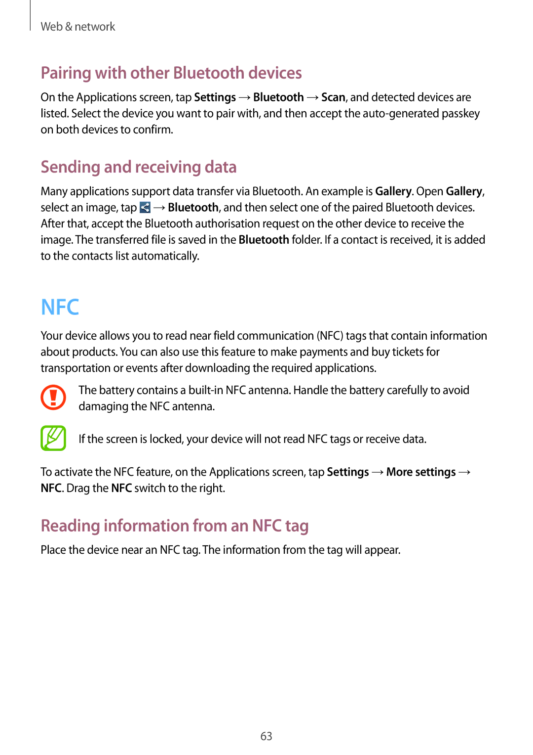 Samsung GT-I8190ZNNETL, GT-I8190RWNDTM, GT-I8190RWNDBT Pairing with other Bluetooth devices, Sending and receiving data 