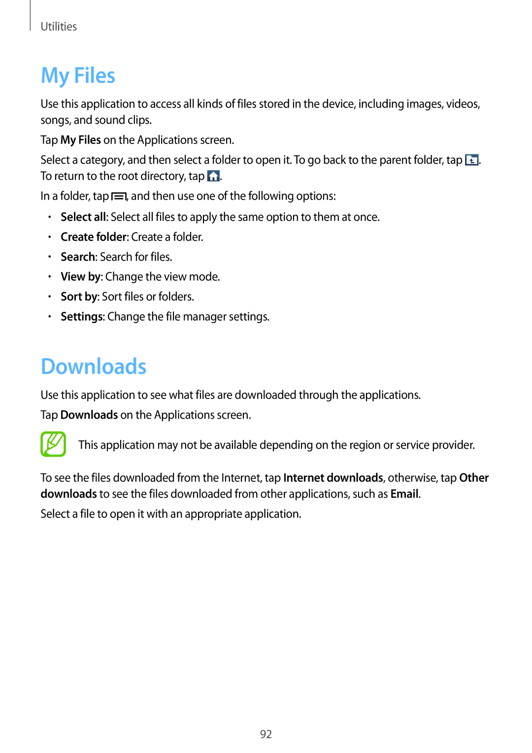 Samsung GT-I8190RWNTIM, GT-I8190RWNDTM manual My Files, Downloads, Select a file to open it with an appropriate application 