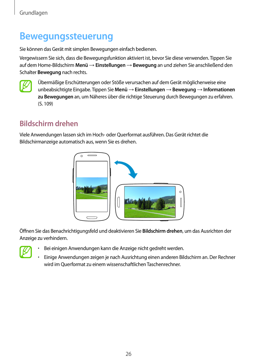 Samsung GT-I8190RWNVIT, GT-I8190RWNDTM, GT-I8190RWNDBT, GT-I8190MBNTPL, GT-I8190TANIDE Bewegungssteuerung, Bildschirm drehen 