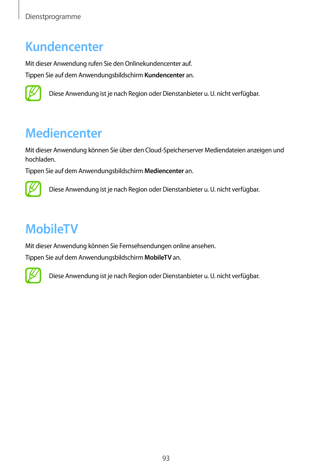 Samsung GT-I8190TANIDE, GT-I8190RWNDTM, GT-I8190RWNDBT, GT-I8190MBNTPL, GT-I8190MBNDBT Kundencenter, Mediencenter, MobileTV 