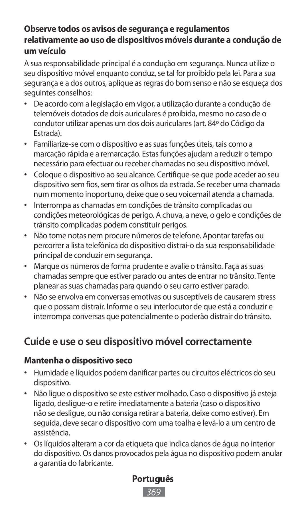 Samsung GT-I8750ALAAUT, GT-I8190RWNDTM Cuide e use o seu dispositivo móvel correctamente, 369, Mantenha o dispositivo seco 