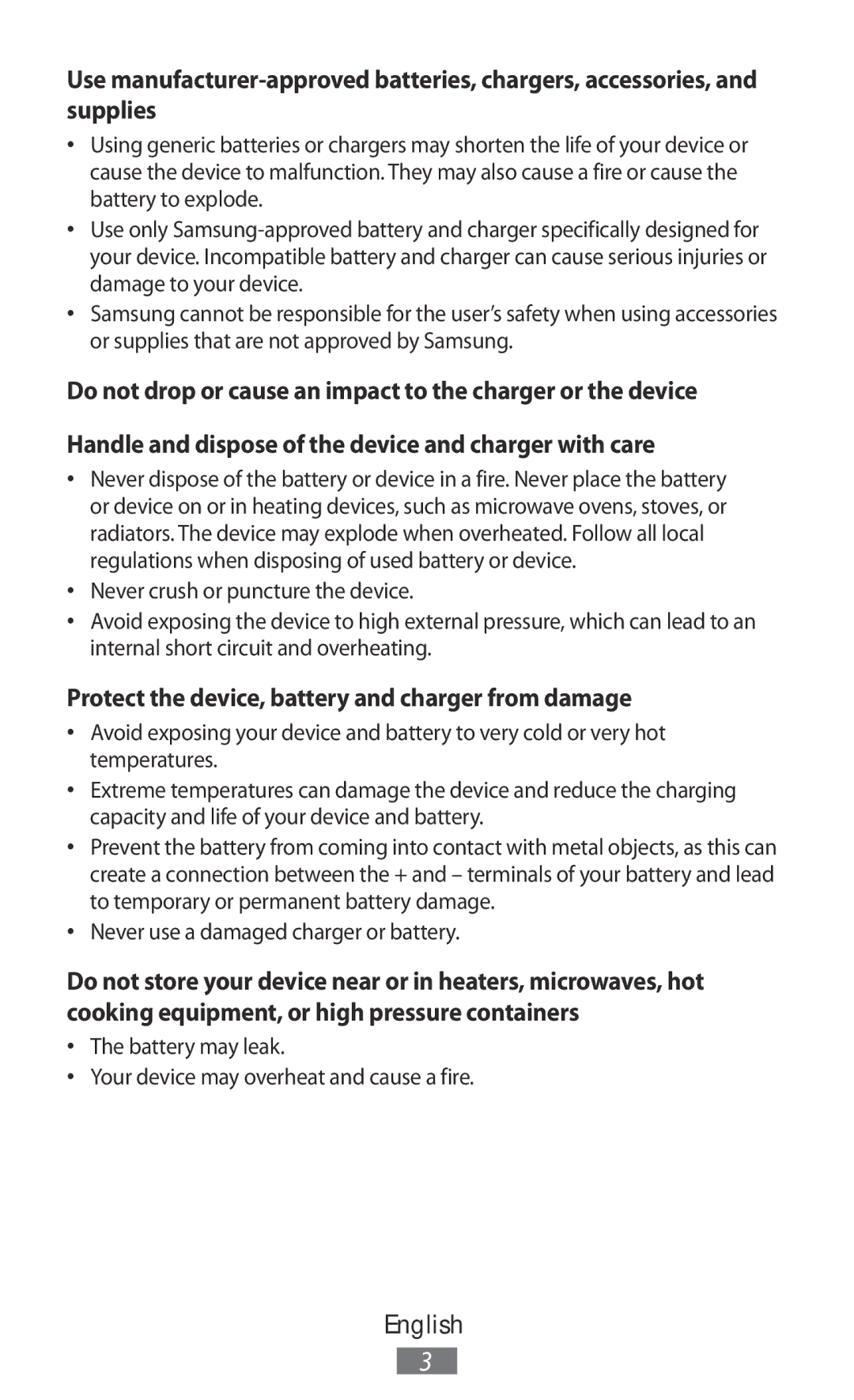 Samsung GT-I8190TANIDE, GT-I8190RWNDTM, GT-I8190RWNDBT, GT-I8190MBNTPL Protect the device, battery and charger from damage 