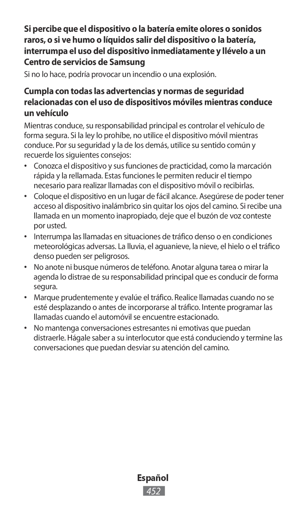 Samsung GT-S5301ZKAWIN, GT-I8190RWNDTM, GT-I8190RWNDBT manual 452, Si no lo hace, podría provocar un incendio o una explosión 