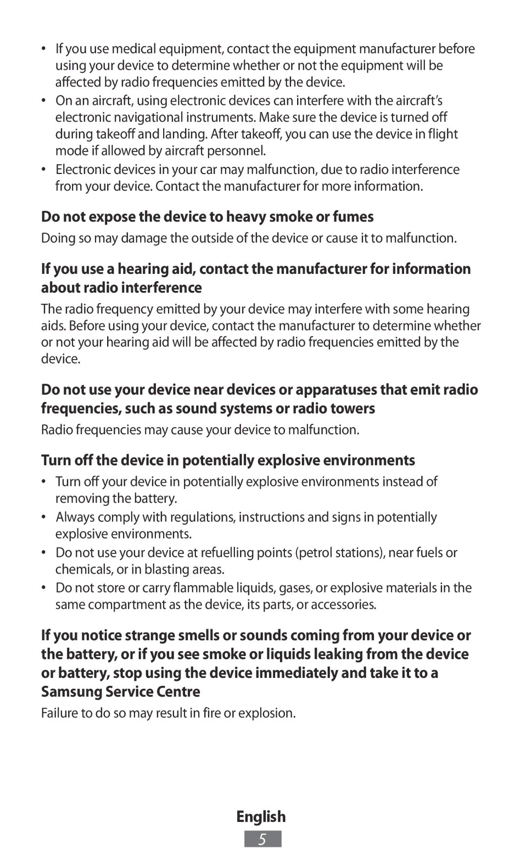 Samsung GT-I8750ALAATO Do not expose the device to heavy smoke or fumes, Failure to do so may result in fire or explosion 