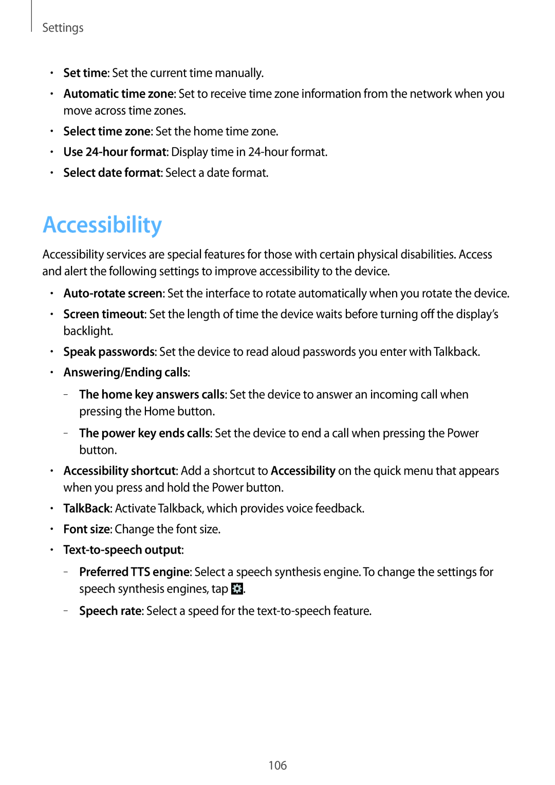 Samsung GT2I8190RWABGL, GT-I8190RWNDTM, GT-I8190RWNDBT manual Accessibility, Answering/Ending calls, Text-to-speech output 