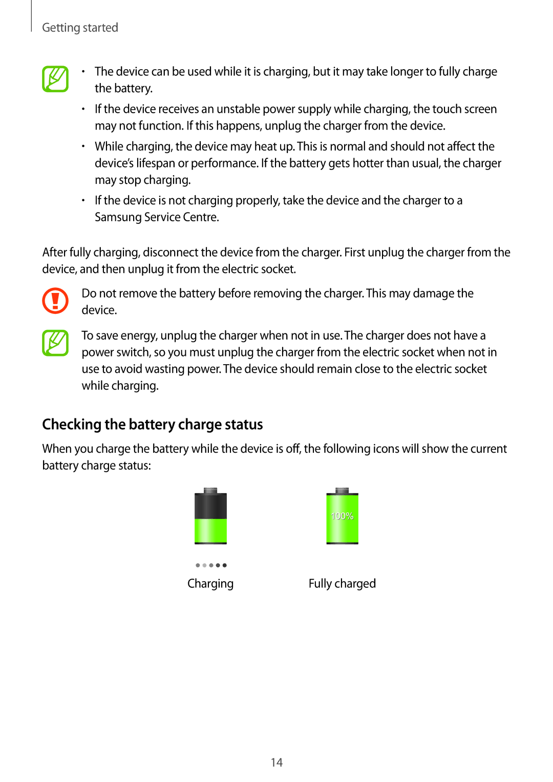 Samsung GT-I8190MBAITV, GT-I8190RWNDTM, GT-I8190RWNDBT, GT-I8190RWATPH, GT-I8190MBNTPL Checking the battery charge status 