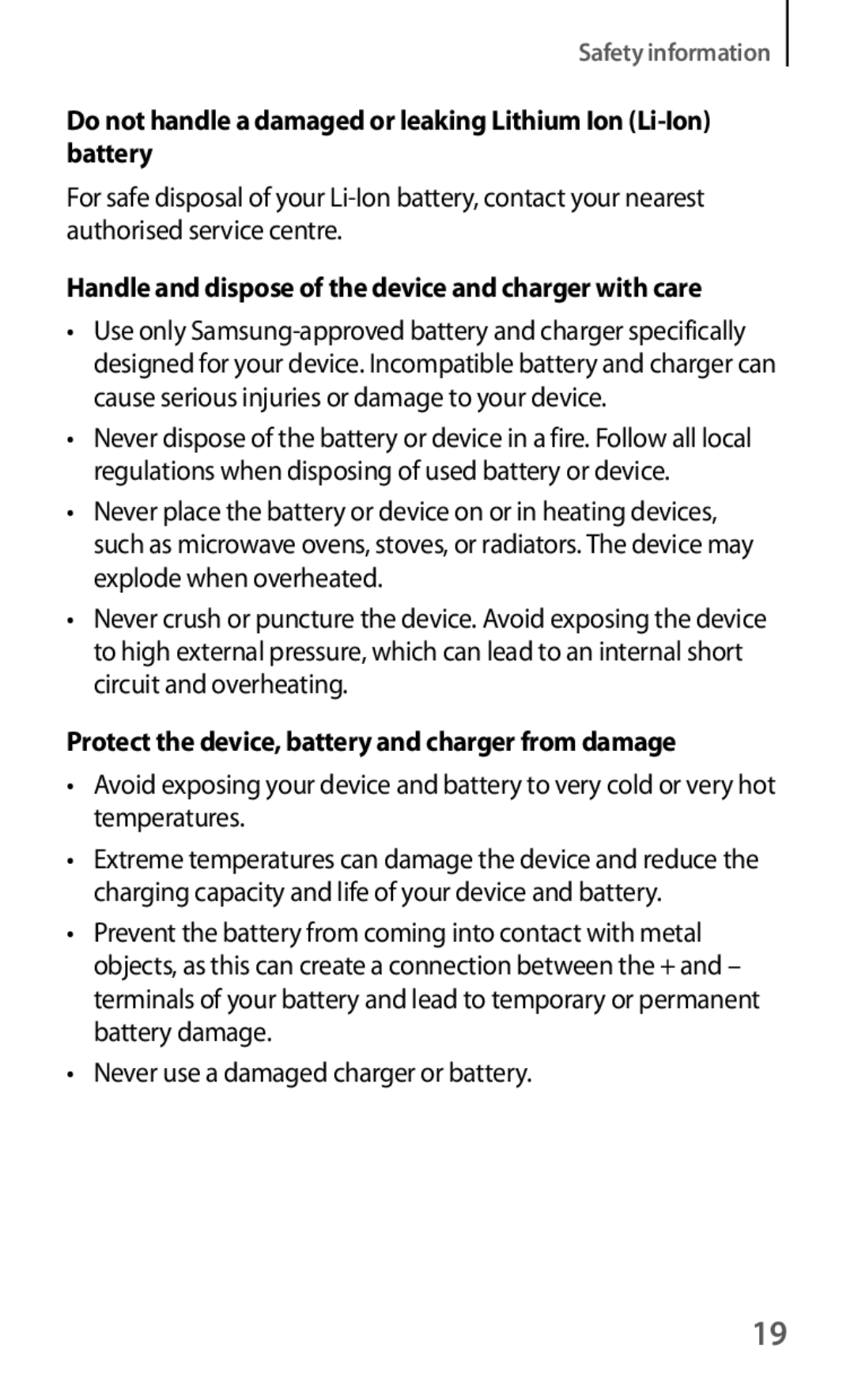 Samsung GT-I8190MBAVDR, GT-I8190RWNDTM, GT-I8190RWNDBT manual Handle and dispose of the device and charger with care 