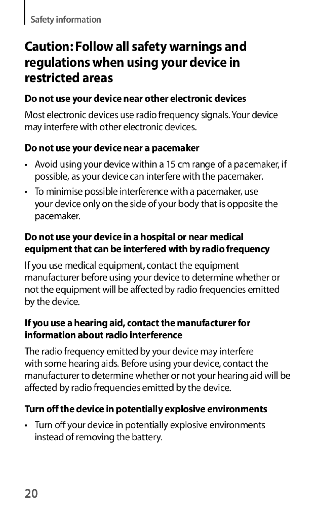 Samsung GT-I8190RWAEUR manual Do not use your device near other electronic devices, Do not use your device near a pacemaker 