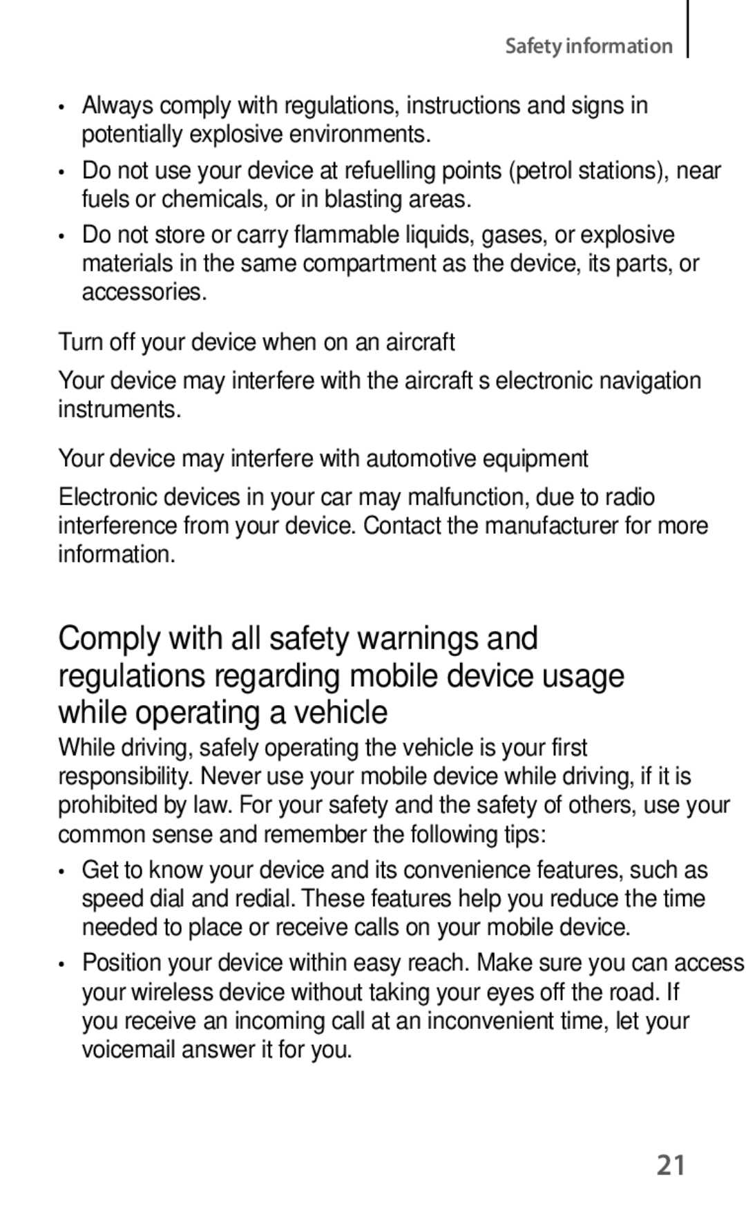 Samsung GT-I8190TANWIN manual Turn off your device when on an aircraft, Your device may interfere with automotive equipment 