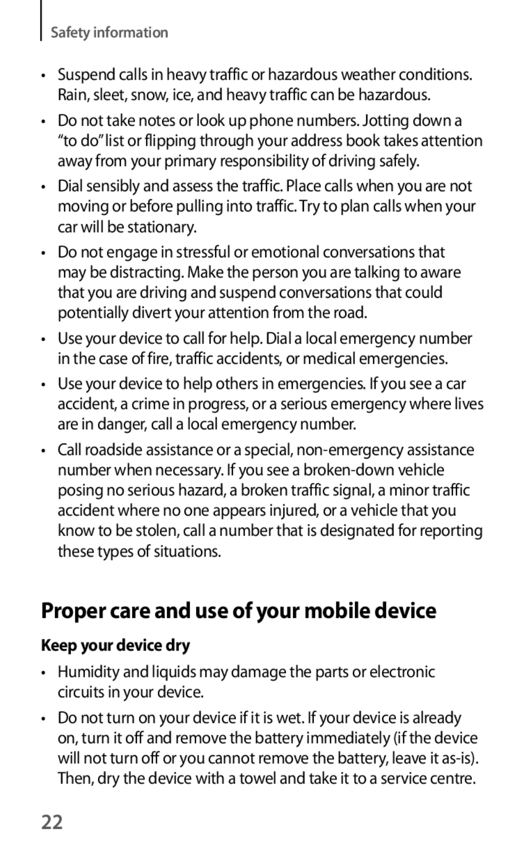 Samsung GT-I8190RWNVIA, GT-I8190RWNDTM, GT-I8190RWNDBT manual Proper care and use of your mobile device, Keep your device dry 