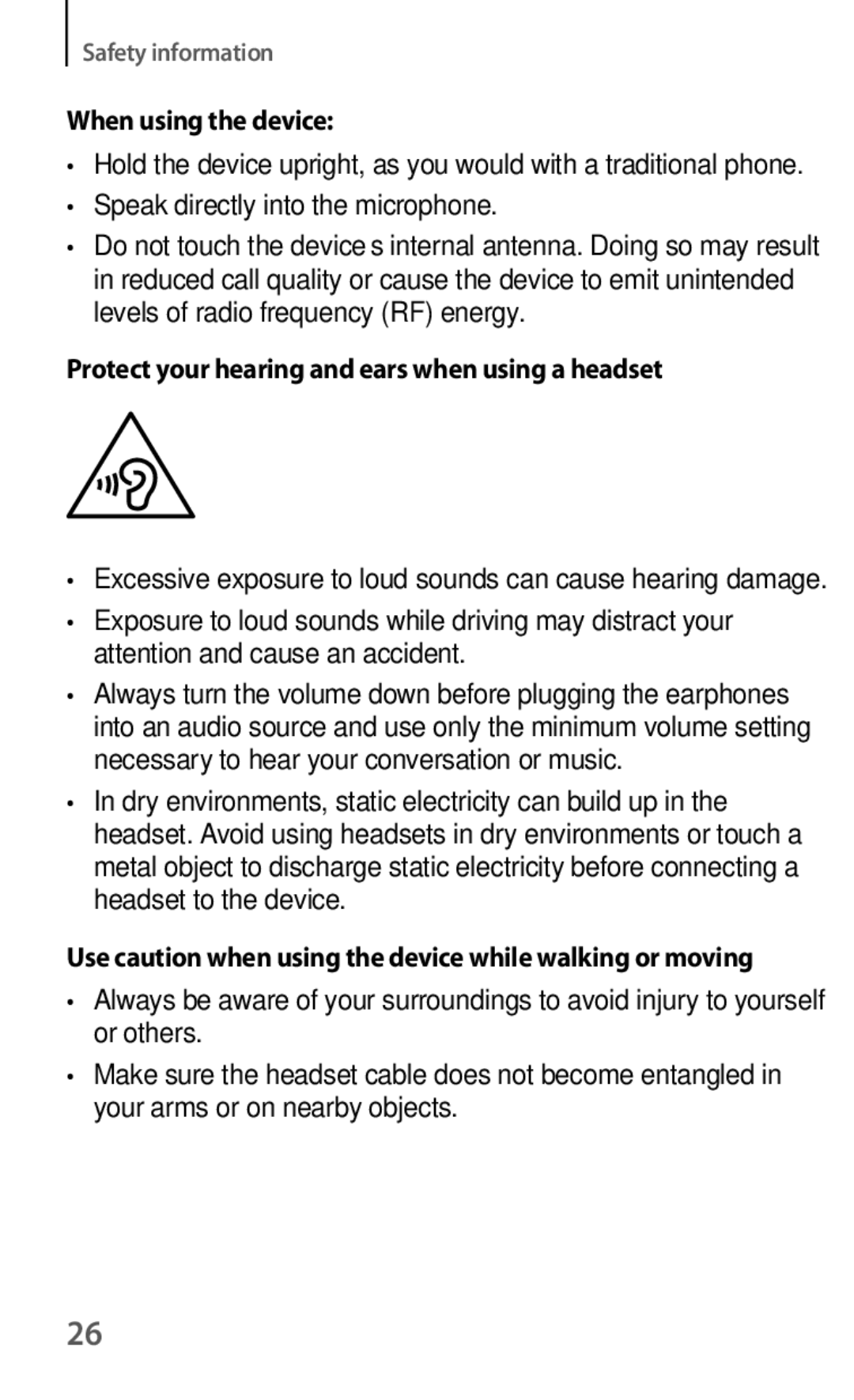 Samsung GT-I8190MBNWIN, GT-I8190RWNDTM manual When using the device, Protect your hearing and ears when using a headset 