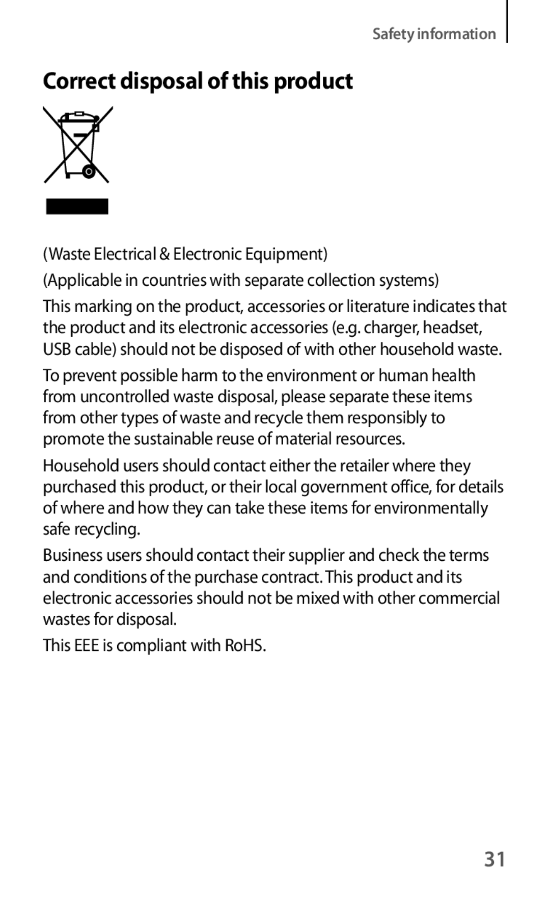 Samsung GT-I8190RWAXEO, GT-I8190RWNDTM, GT-I8190RWNDBT, GT-I8190RWATPH, GT-I8190MBNTPL manual Correct disposal of this product 