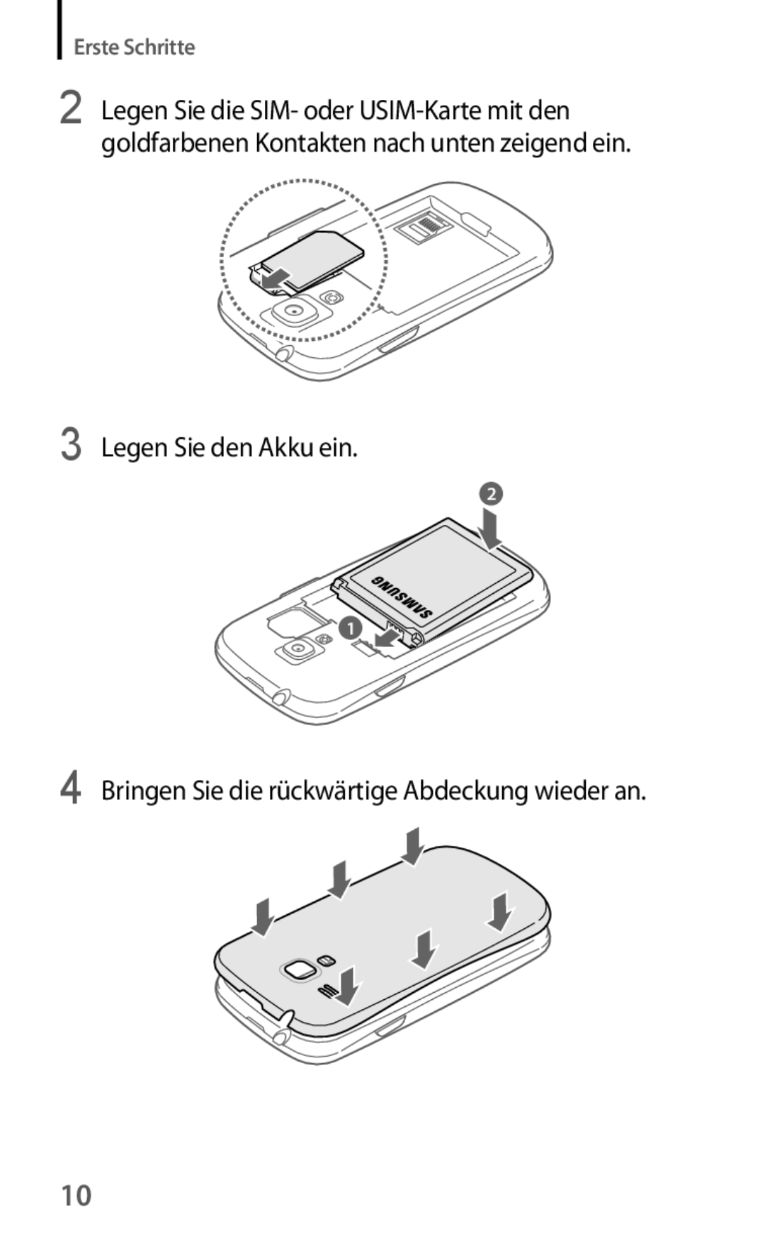 Samsung GT-I8190MBADTM, GT-I8190RWNDTM, GT-I8190RWNDBT, GT-I8190RWATPH, GT-I8190MBNTPL, GT-I8190OKADBT Legen Sie den Akku ein 