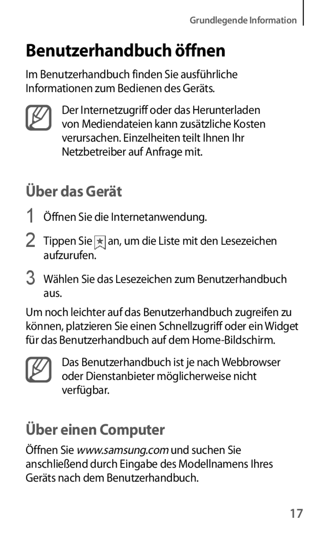 Samsung GT-I8190MBATPH, GT-I8190RWNDTM, GT-I8190RWNDBT, GT-I8190RWATPH manual Benutzerhandbuch öffnen, Über das Gerät 