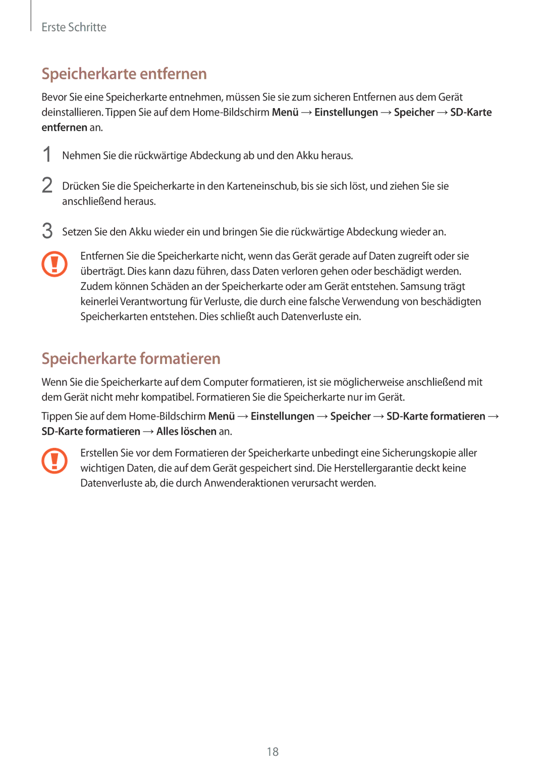 Samsung GT-I8190MBATUR, GT-I8190RWNDTM, GT-I8190RWNDBT, GT-I8190RWATPH Speicherkarte entfernen, Speicherkarte formatieren 