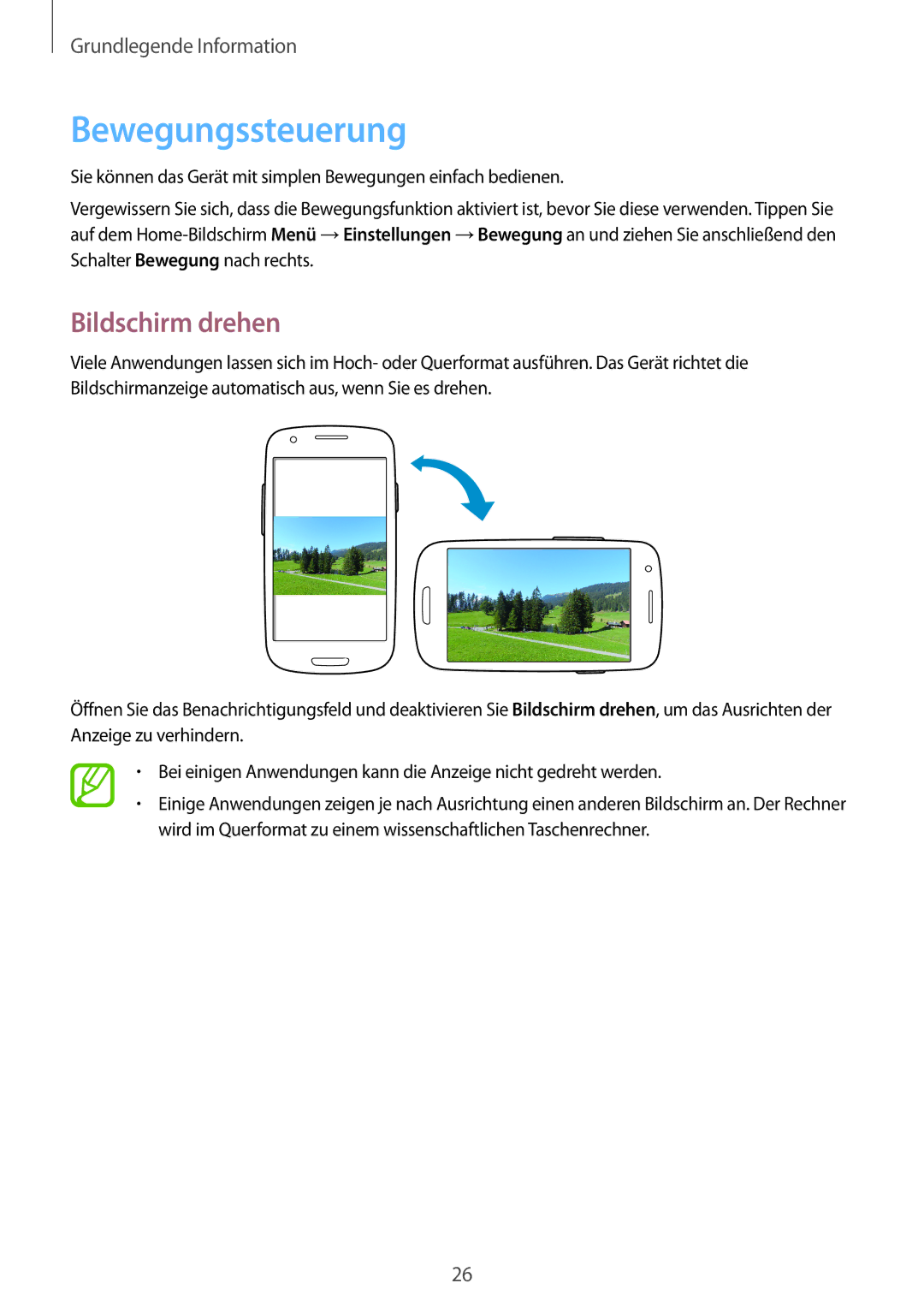 Samsung GT-I8190MBNWIN, GT-I8190RWNDTM, GT-I8190RWNDBT, GT-I8190RWATPH, GT-I8190MBNTPL Bewegungssteuerung, Bildschirm drehen 