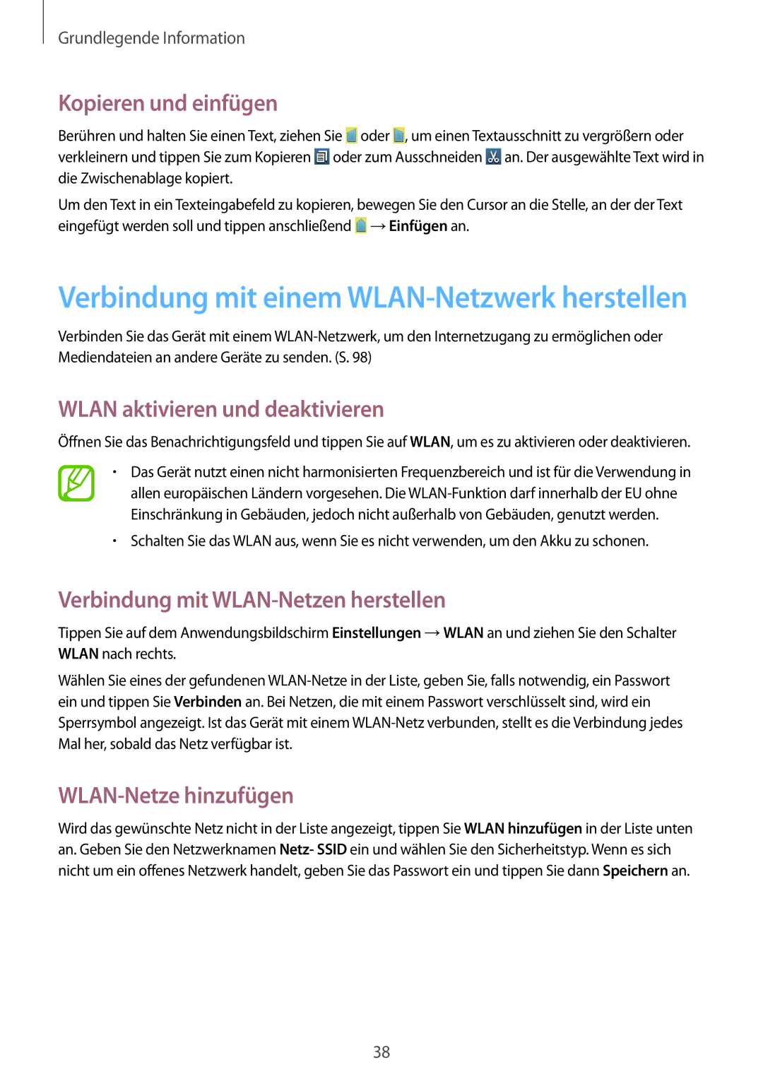 Samsung GT-I8190RWATCL Kopieren und einfügen, Wlan aktivieren und deaktivieren, Verbindung mit WLAN-Netzen herstellen 