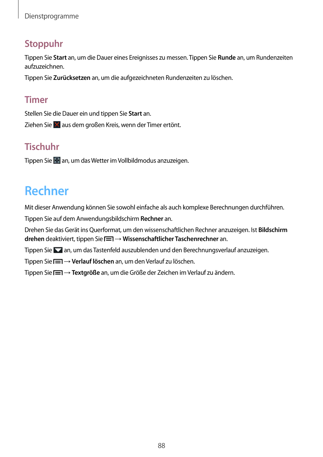 Samsung GT-I8190RWNVIT, GT-I8190RWNDTM, GT-I8190RWNDBT, GT-I8190RWATPH, GT-I8190MBNTPL Rechner, Stoppuhr, Timer, Tischuhr 