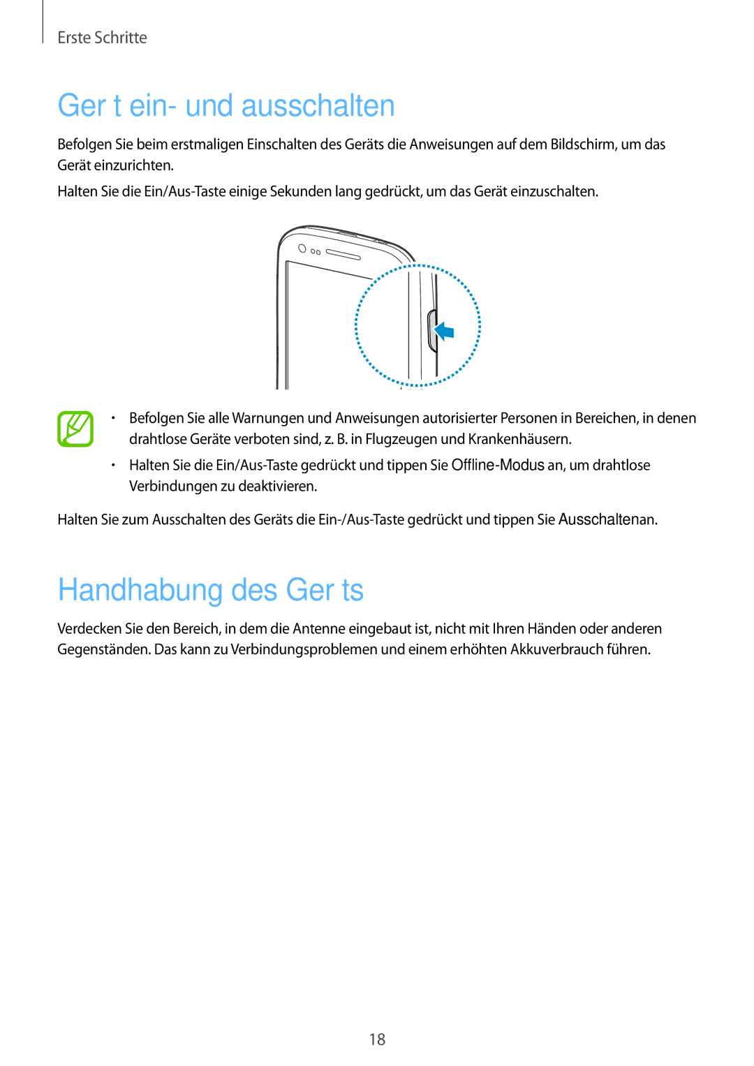 Samsung GT-I8190MBATUR, GT-I8190RWNDTM, GT-I8190RWNDBT, GT-I8190RWATPH Gerät ein- und ausschalten, Handhabung des Geräts 