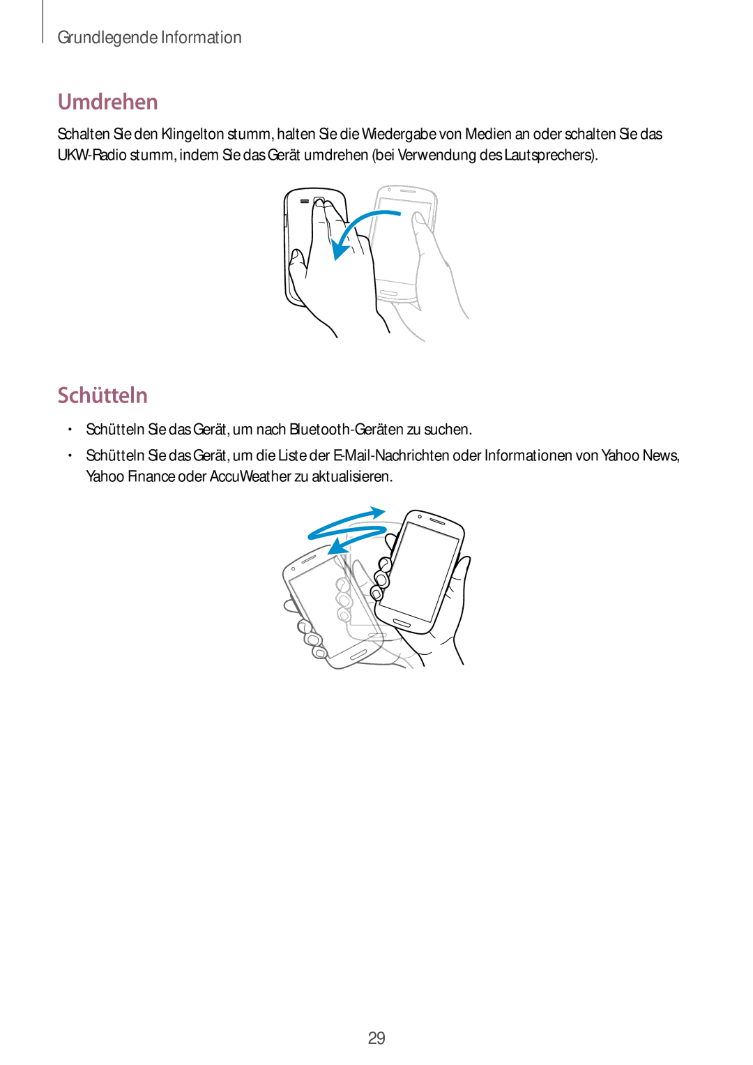 Samsung GT-I8190MBACOS, GT-I8190RWNDTM, GT-I8190RWNDBT, GT-I8190RWATPH, GT-I8190MBNTPL, GT-I8190OKADBT Umdrehen, Schütteln 